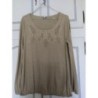 Tee-shirt manches longues Phildar beige Décor perles Taille L