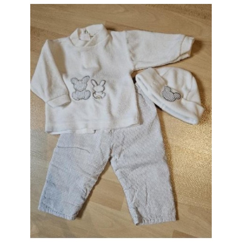 Ensemble 3 pièces blanc & lapins 1 mois