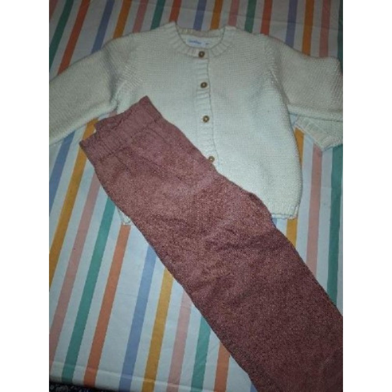 Ensemble BOUT'CHOU 18mois (gilet à bouton blanc + pantalon rose poudré) NEUF