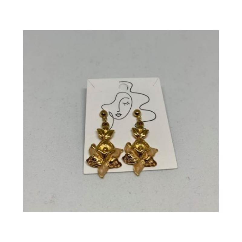 Boucles d'oreiles fleurs dore´es et e´mail