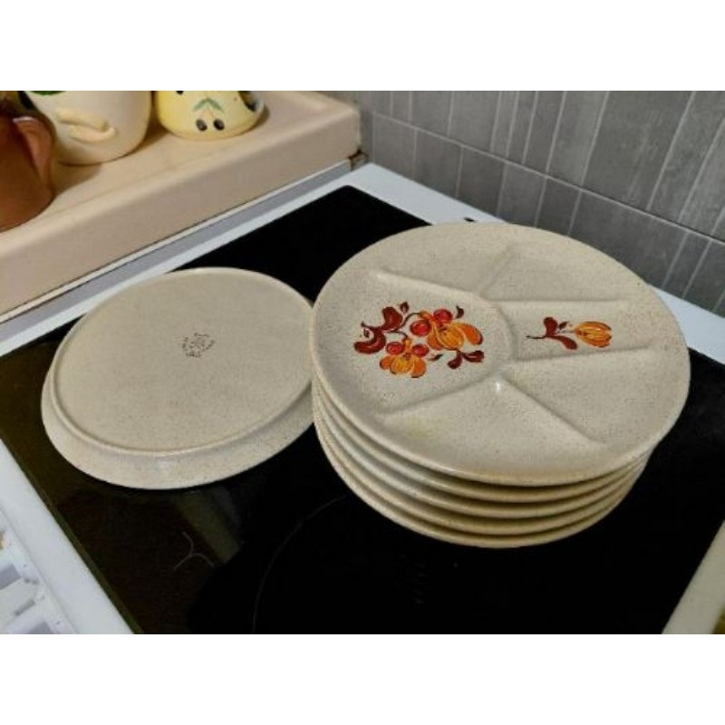 Lot de 6 assiettes à fondue en faïence de Saint-Amand - Vintage