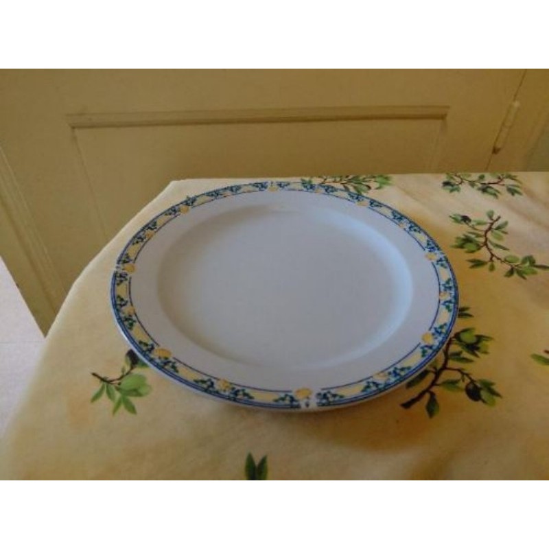 Lot de 12 assiettes à liseré bleu et jaune (Style Provençal) Grandes 