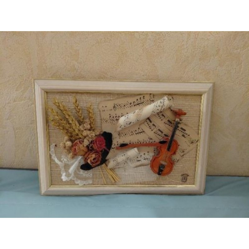 Tableau "Nature morte musicale" – Roses séchées & Violon