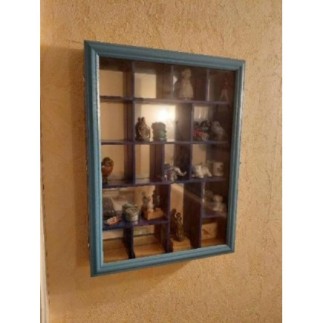 Vitrine murale d'exposition à casiers avec miroir cadre bois