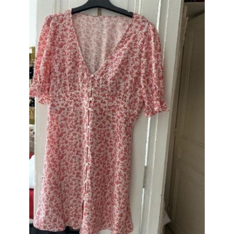 Robe blanche fleurs roses taille 38 
