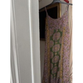 Robe longue soie rose vert...