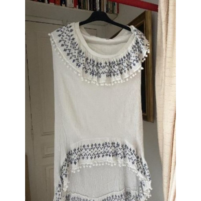 Robe bustier blanche brodée bleu coton doublé coton taille 38 GOLD & SILVER