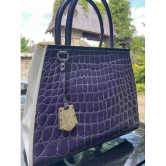 Sac cuir violet crème jaune 