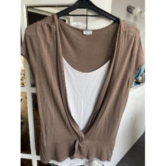 Tee shirt marron/blc T38
