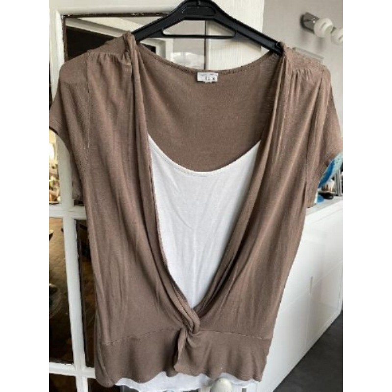 Tee shirt marron/blc T38