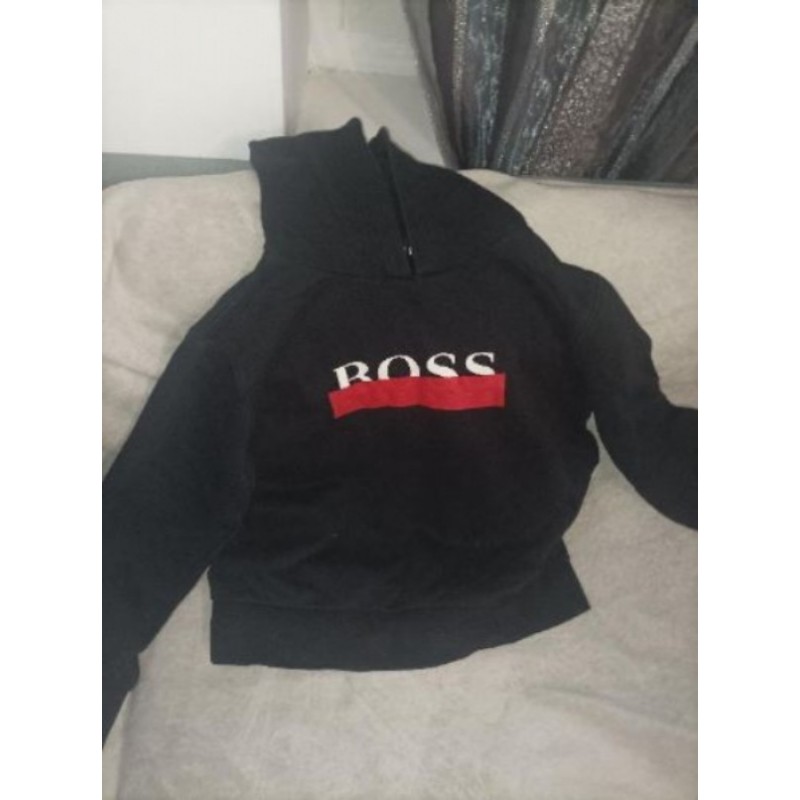 SWEAT CAPUCHE BOSS NOIR COTON garçon 14 ans TRES BON ÉTAT 