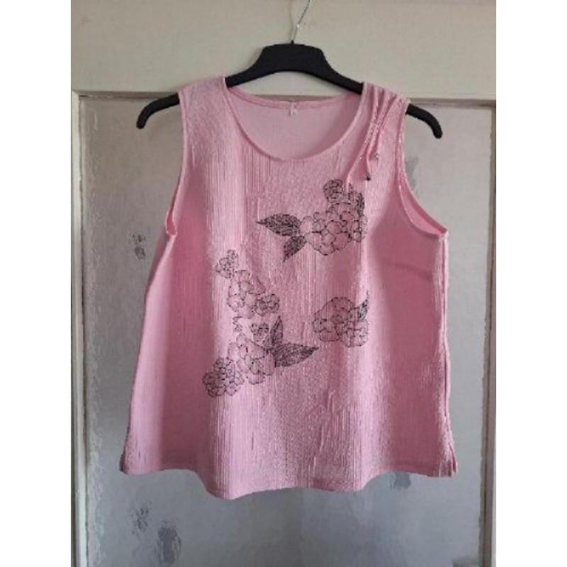 T-shirt sans manche rose motif florla taille L
