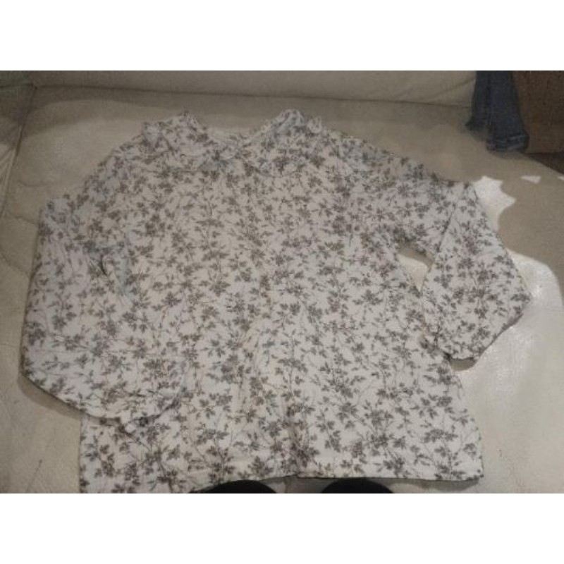 Chemise Lola Palacios 8-10 ans, gaze de coton blanc et fleurs grises, très bon état 