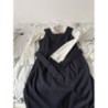 Robe bleue marine pois blancs à bretelles fermeture sur le côté Mango T M + chemisier 