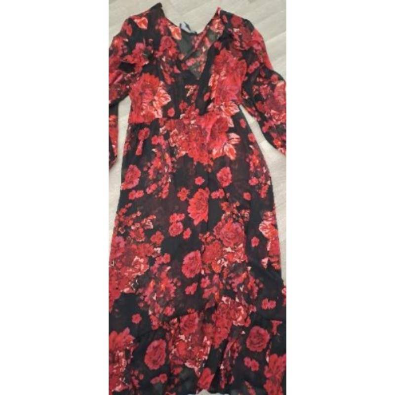 Robe transparente noire fleurs bordeaux S/M