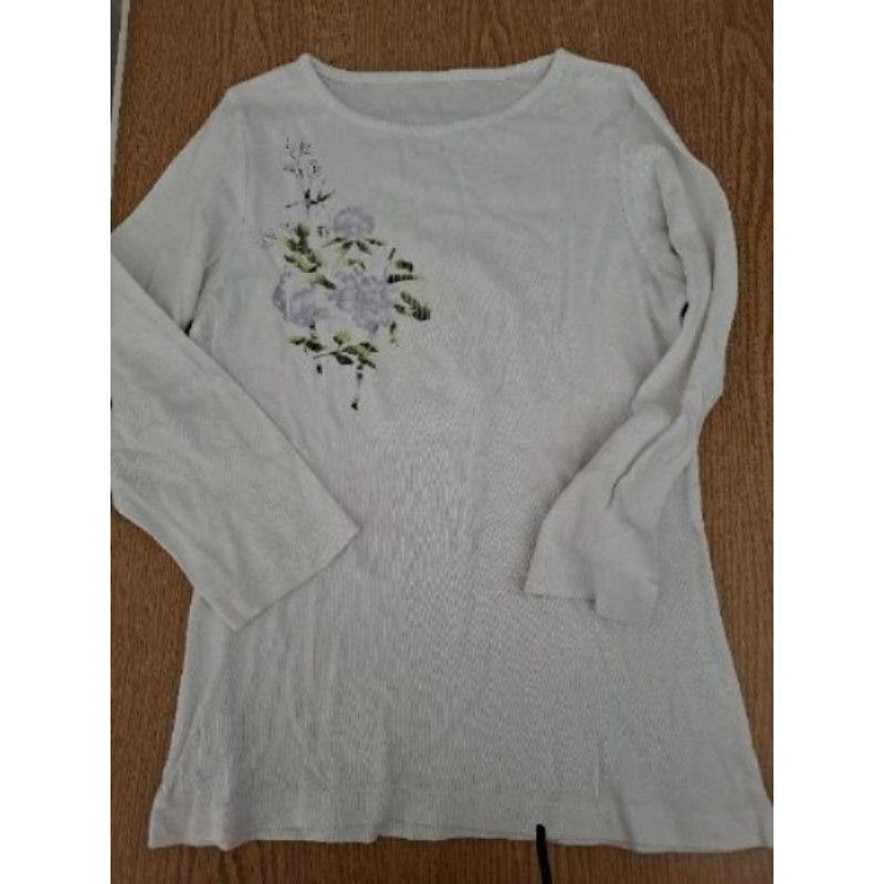 TSHIRT ML BLANC GLEURS VIOLET T1