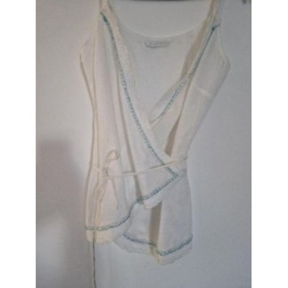 Top blanc perles bleu...