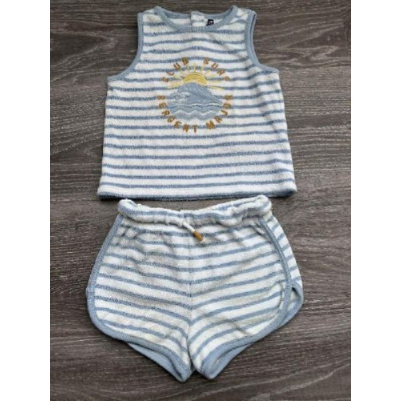 Ensemble débardeur et short éponge bleu clair et blanc - 24 mois 86cm