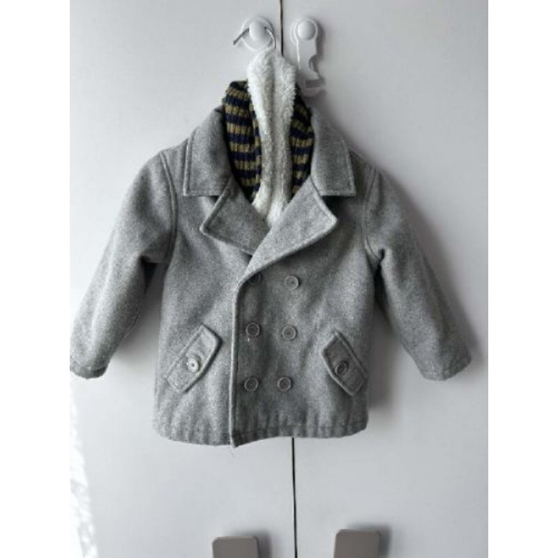 Manteau enfant gris et écharpe intégrée - 18 mois