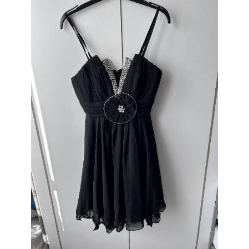 Robe Noire à bretelles avec strass - T.L