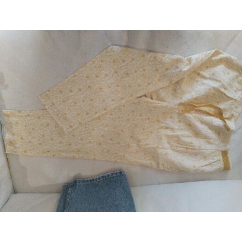 Pantalon Cyrillus 10 ans fluide blanc et jaune ocre 