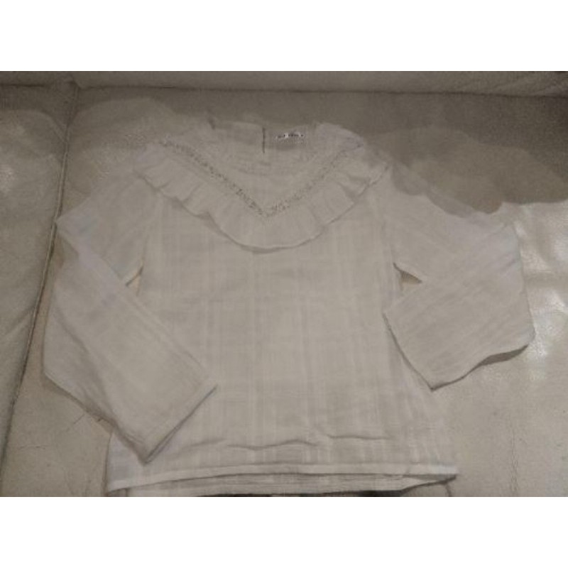 Blouse Lola Palacios 8 ans, brodée blanc manches longues 