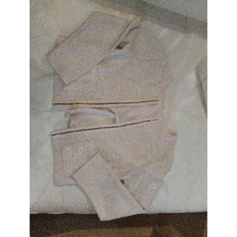 Gilet veste 6/7 ans mango rose et lurex, manches 3/4