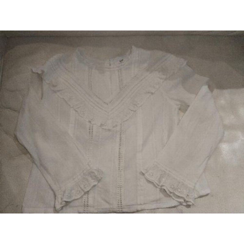 Blouse Cyrillus 8 ans, manches longues blanc brodé 