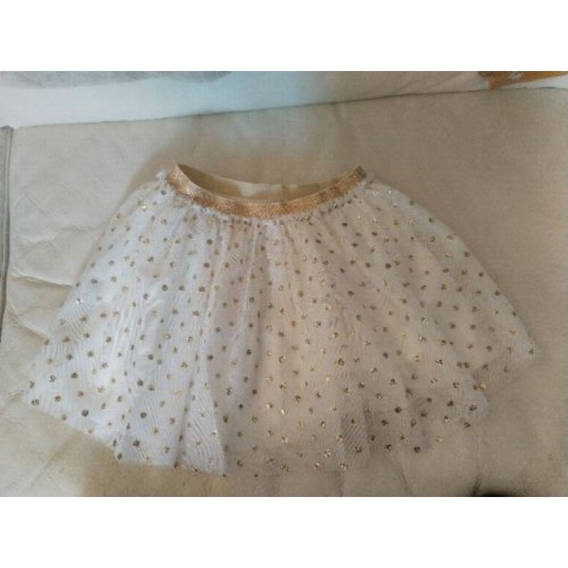 Jupe petit bateau 8ans tulle blanc et pois paillettes dorées 