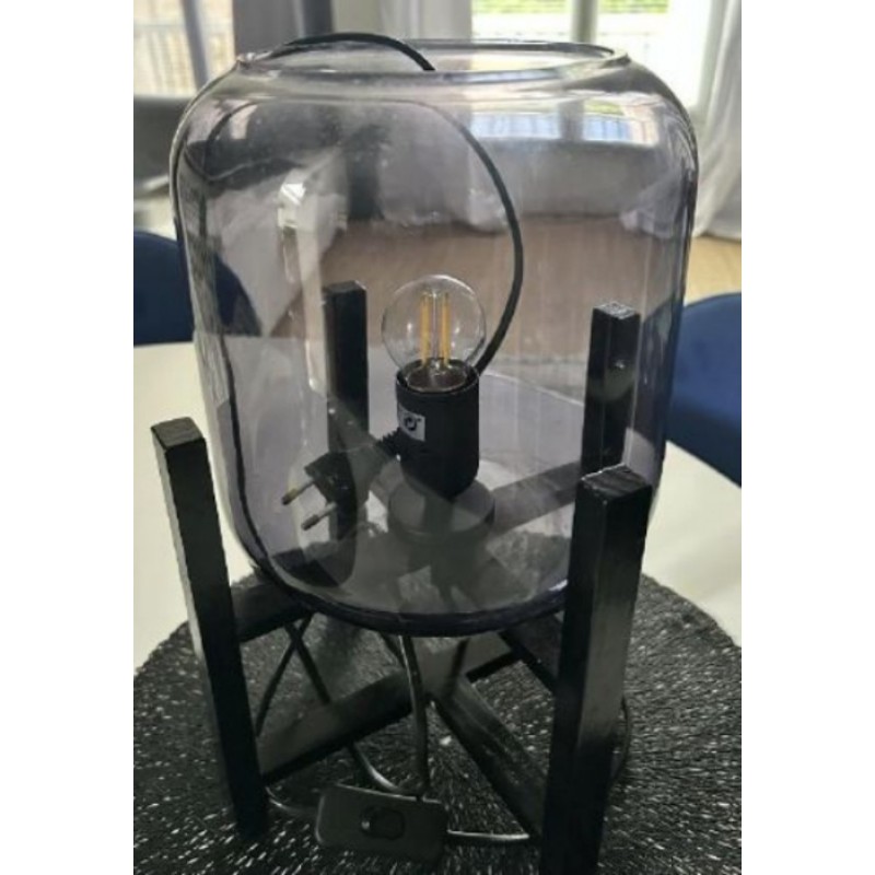 Lampe de table noire verre et bois 