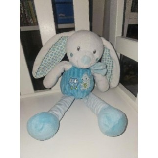 Peluche lapin bleu et blanc 