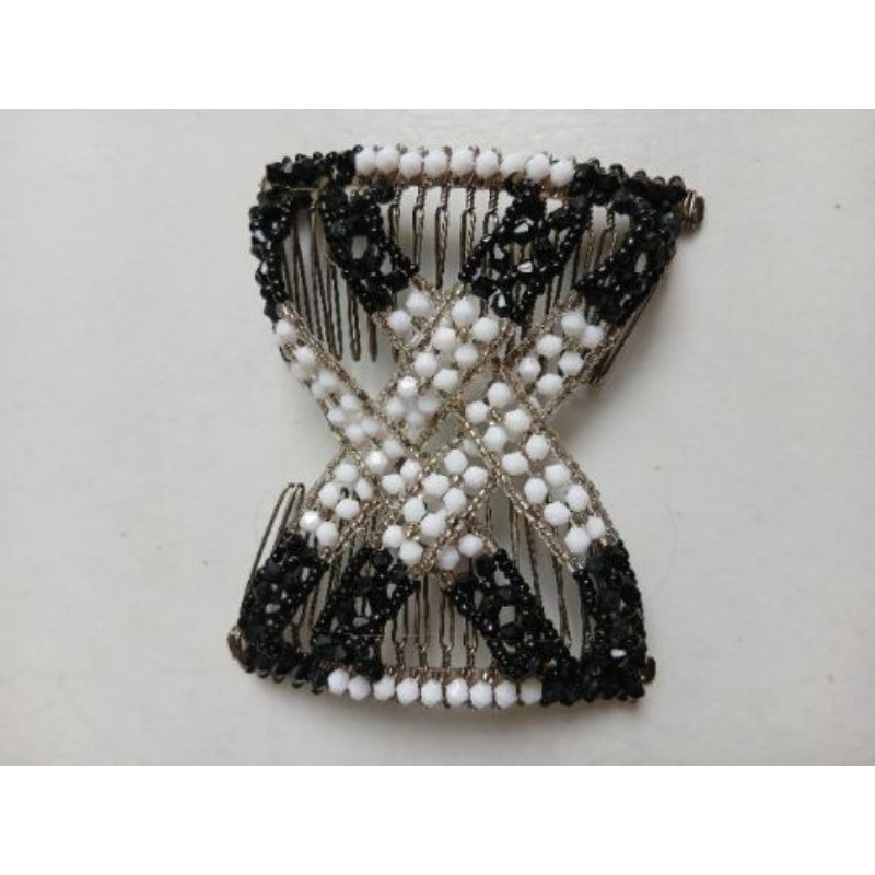 Peigne cheveux perles decoratives noires et blanches