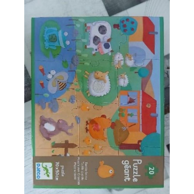 Puzzle géant  20 pièces avec animaux tactile Djeco