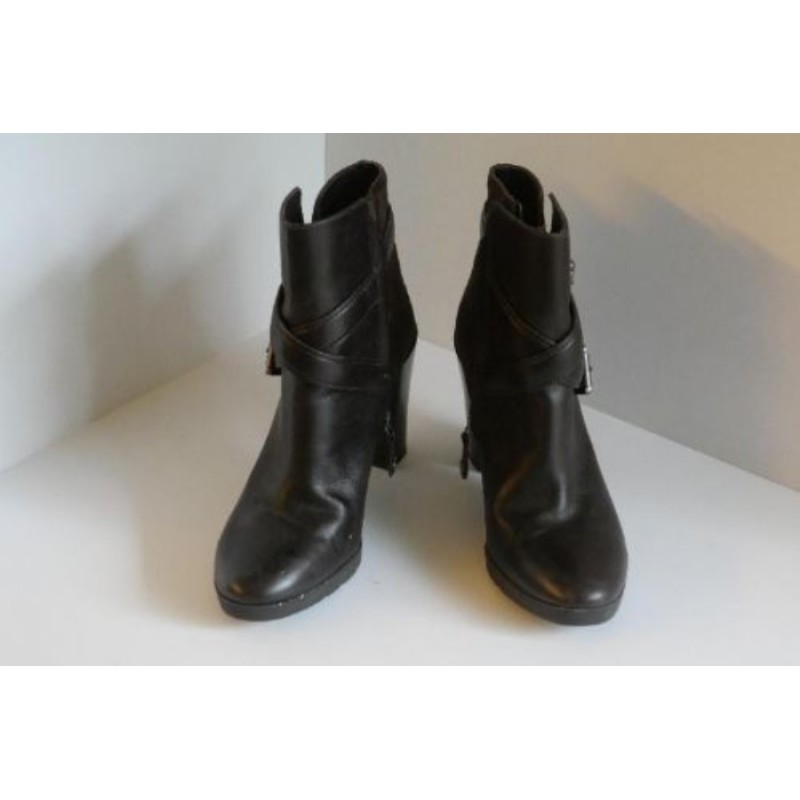 BOTTINES À TALON FEMME NEUVES - GEOX - CUIR/DAIM - MARRON T38