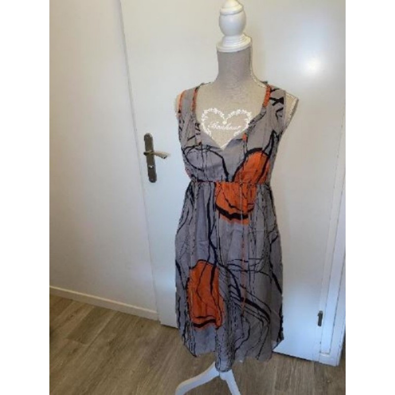 Robe caroll - gris noir orange - taille 38