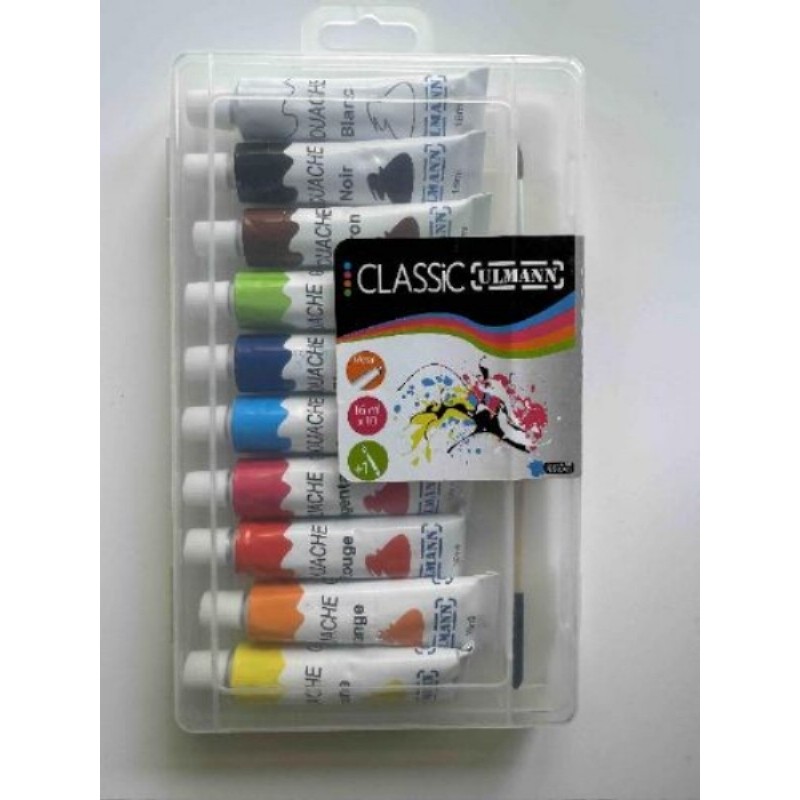 BOITE GOUACHE 10 COULEURS + PINCEAU  - LOT 1