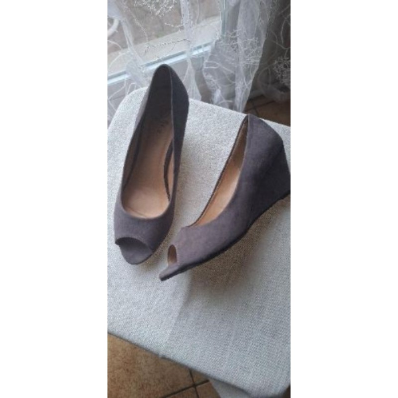 Chaussures femme. Talon compensé,  gris bleu, taille 40