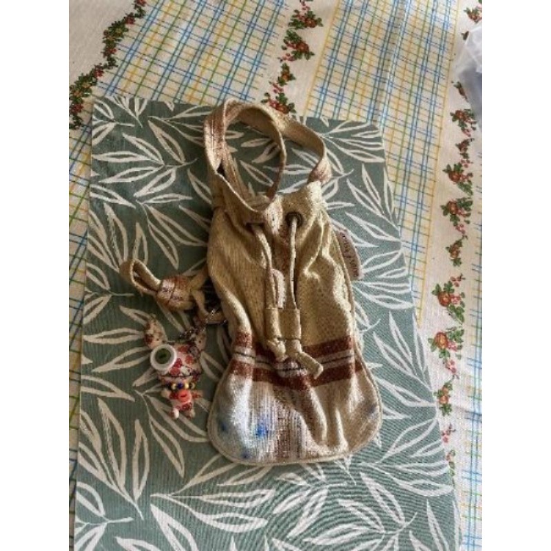 petit sac 1 poche Bolivien avec motifs beige-marron