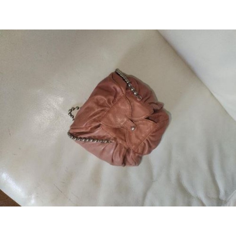 Sac bourse vintage cuir vieux rose pour cérémonie multipoches 