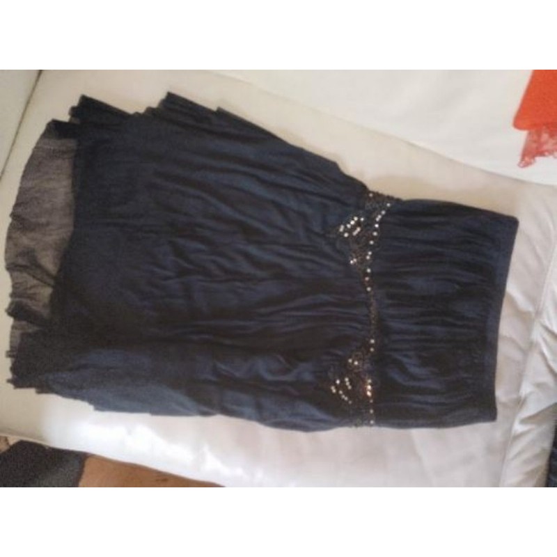 Robe 36/38 maje 100% soie gris anthracite bustier et strass cérémonie 