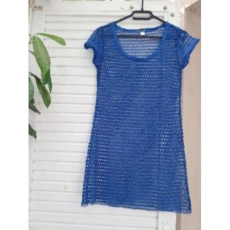 Tunique maille filet bleu,...