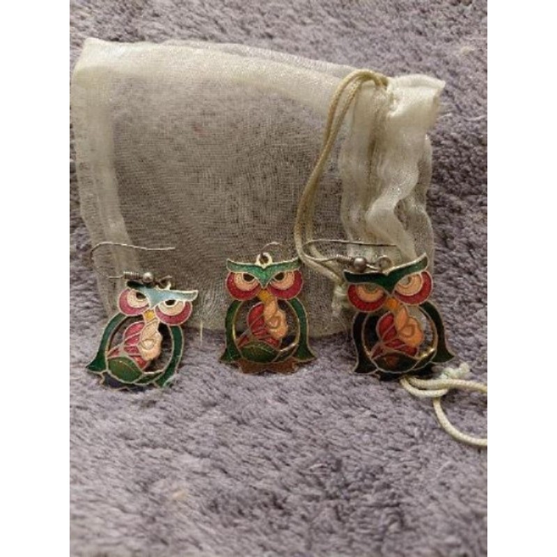 Lot HIBOU boucles oreilles + pendentif
