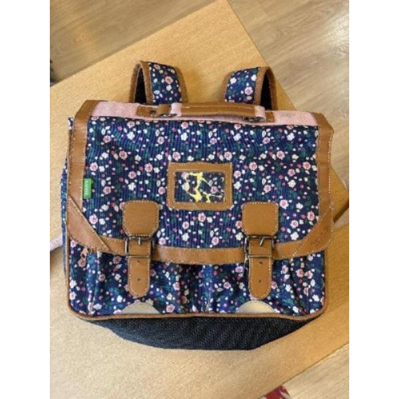 Cartable Tann’s bleu et fleurs roses