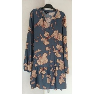 Robe fond bleu fleurs bordeaux  neuve T. 40