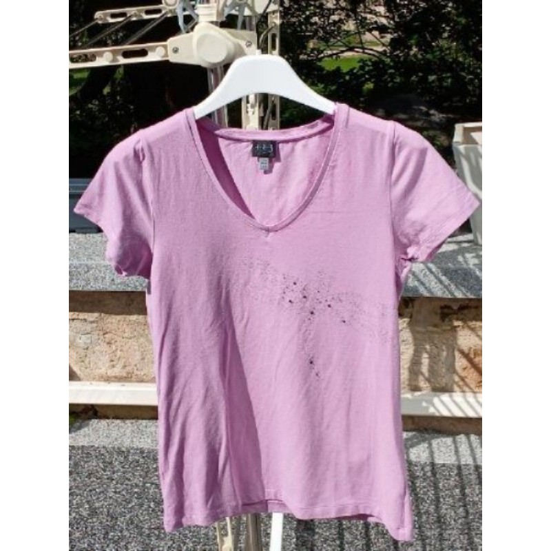 Tee-shirt couleur parme avec brillants marque 123 taille 34/36