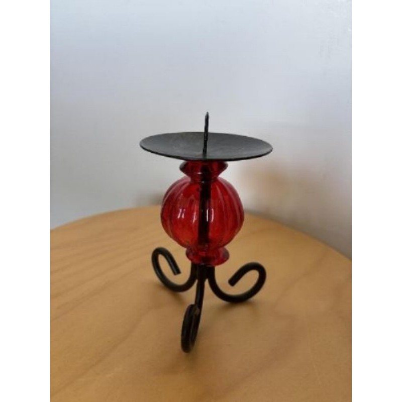 Porte bougie en métal noir et rouge 