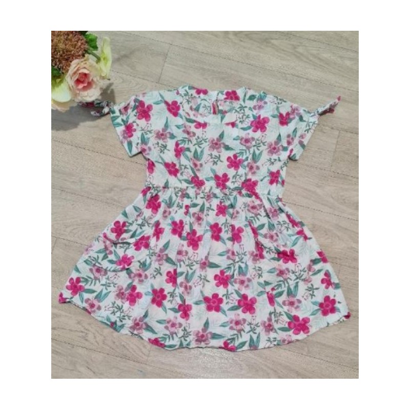 robe blache fleuri rose avec feuilles, fille 5ans  