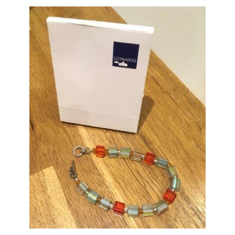 Bracelet LEONARDO perles de verre colori vert et orange