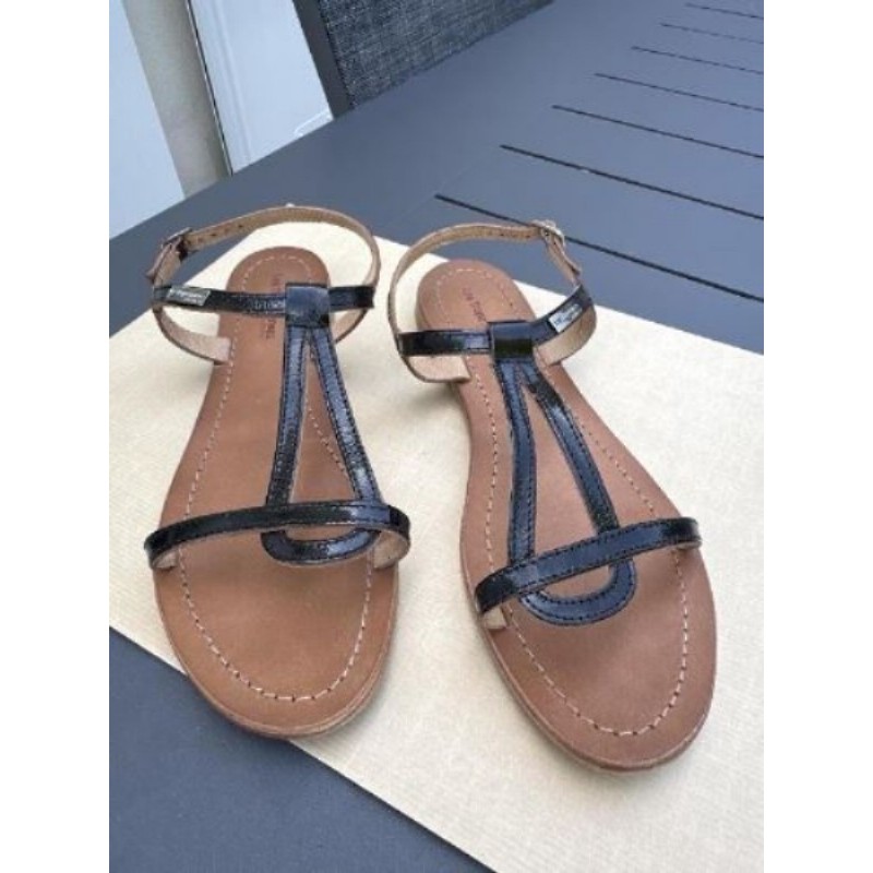 Sandales cuir noir vernis taille 41 marque Les tropéziennes