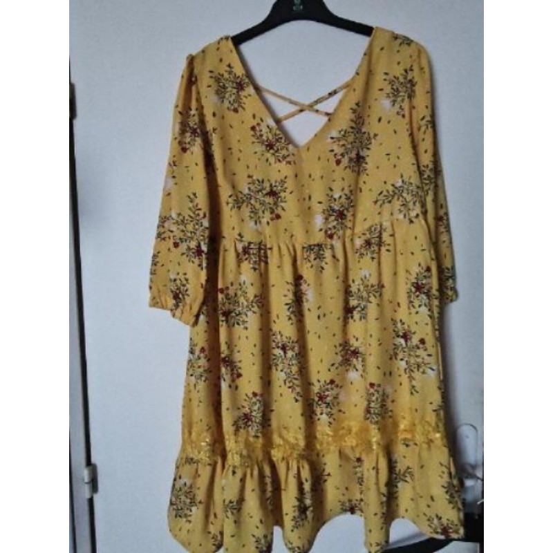 Robe manche 3/4 jaune T.46